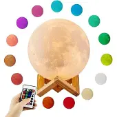 Uniq 3D LED Mondlampe 15 cm - Wiederaufladbares Nachtlicht mit Holzständer und Fernbedienung