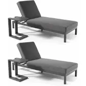 Oviala 2er-Set Sonnenliegen mit Beistelltischen aus grauem Aluminium - Galapagos