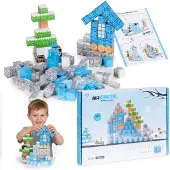 MULTISTORE Magnetbauklötze für Kinder, 124-teiliges Set – Winter
