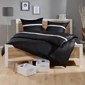 Lorena Uni Mako-Satin Bettwäsche Classic Blende 155x220 cm + 80x80 cm | schwarz - schwarz