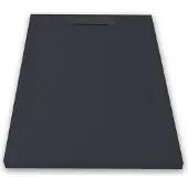 Mirlo Mineralguss-Duschwanne extra flach LUX Schieferoptik anthrazit 70x150cm Edelstahl in gleicher Farbe Auslaufschutz in Farbe
