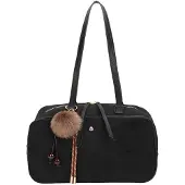 Gallantry Paris Gallantry, Ovalia Damen-Schultertasche in Veloursoptik mit schickem Pompon, Schwarz