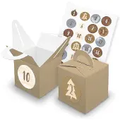 Itenga SET V43 Adventskalender Würfelbox mit Griff Braun + Zahlensticker Z15