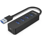 UNITEK uHUB Q4, USB 3.2 Gen 1 (3.1 Gen 1) Type-A, USB 3.2 Gen 1 (3.1 Gen 1) Type-A, USB 3.2 Gen 1 (3.1 Gen 1) Type-C, 5000 Mbit/s, Schwarz, Acrylnitril-Butadien-Styrol (ABS), USB
