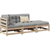 vidaXL 3-tlg. Garten-Sofagarnitur mit Kissen Massivholz Kiefer