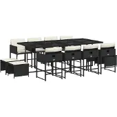 vidaXL 13-tlg. Garten-Essgruppe mit Kissen Schwarz Poly Rattan
