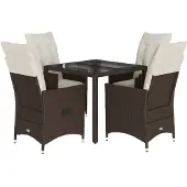 vidaXL 5-tlg. Garten-Essgruppe mit Kissen Braun Poly Rattan