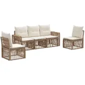 vidaXL Gartensofa-set 5 Stk. Beige und Cremeweiß Poly-Rattan