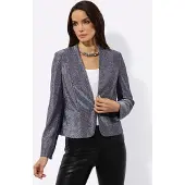 Création L Kurzblazer "Jersey-Blazer Jerseyblazer mit Schößchen", Damen, Gr. 36, grau (silberfarben, marine), Jersey, , Elegant, V-Ausschnitt, Blazer Kurzblazer