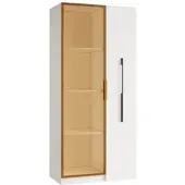 MODFU Vitrine MDF Weiß 70x40x160 cm mit LED-Beleuchtung, Glasfront und seitlichem Auszug