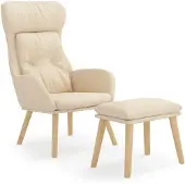 vidaXL Relaxsessel mit Hocker Creme Stoff