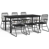 vidaXL 7-tlg. Garten-Essgruppe Schwarz PVC-Rattan