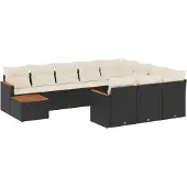 vidaXL 11-tlg. Garten-Sofagarnitur mit Kissen Schwarz Poly Rattan