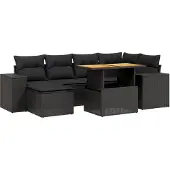 vidaXL 7-tlg. Garten-Sofagarnitur mit Kissen Schwarz Poly Rattan