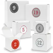 Itenga Adventskalender zum Füllen 24x Quader Würfel gemischt WEISS + Sticker (V01 Z03)