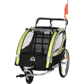 MEIYOU 2-in-1Fahrradanhängerfür2Kinder,Schiebefunktion,Regenschutz,Bremse,Gelb
