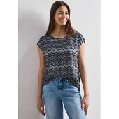 Street One Kurzarmbluse Sommerbluse mit Zick-Zack-Muster und Rundhals