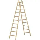 Hymer Holz-Sprossenstehleiter, beidseitig begehbar, 2x10 Sprossen, senkr. Höhe 2,75 m, Reichhöhe 4,20 m, Gewicht 17,0 kg