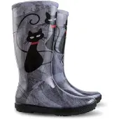 Demar Damen Mädchen Gummistiefel Regenstiefel Langschaft Gartenschuhe Wasserdicht Mit Katzen-Motiv 37