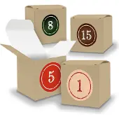 Itenga Adventskalender zum Füllen 24x Würfel 6,5cm BRAUN + Sticker V05 Z02