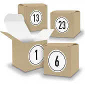 Itenga Adventskalender zum Füllen 24x Würfel 6,5cm BRAUN + Sticker V05 Z09