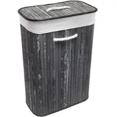 Euroshowers Bambus Wäschetruhe 75 L Faltbar mit Deckel Schwarz
