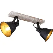 Globo Lighting Strahler Holz weiß, goldfarben patiniert, Metall schwarz matt, LxH: 380x240mm, exkl. 2x E27 60W 230V