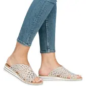Rieker Damen Pantolette breiter Riemen mit Strass schmale Weite V0689, Größe:42 EU, Farbe:Beige