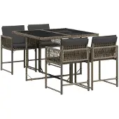 vidaXL 5-tlg. Garten-Essgruppe mit Kissen Grau Poly Rattan