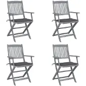vidaXL Klappbare Gartenstühle 4 Stk. mit Sitzkissen Massivholz Akazie