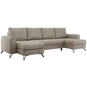 MKS Meble Ecksofa für das Wohnzimmer, AXEL U Ecksofa mit losen Kissen, drei Bettkästen, U-förmiges Ecksofa mit Armlehnen, Universalecke mit schwarze Metallbeine - Beige Struktur