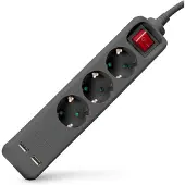 Entac Steckdosenleiste 3fach 2x USB-A, 1,5m schwarz