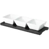 Genware Holztablett mit 3 Dipschalen - 27x10cm (4 Sets)"
