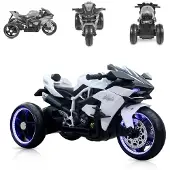 Moni Kinder Elektromotorrad Ninja, drei Kunststoffräder, LED-Beleuchtung, Mp3 weiß