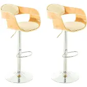 TPFLiving 2er Set Barhocker Kingsley Holz/Kunstleder Natura/Creme
