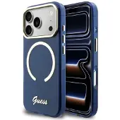GUESS Etui IML Script Metal MagSafe do iPhone 17 Pro niebieski