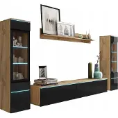 Bratex MINIO go for it, Wohnwand "VEVE 2 ", hängend, stehend, 3-Teilig, Wotan-Eiche / Glanzschwarz