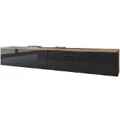 Bratex , TV-Schrank "DONNA", Lowboard, 180cm, stehend, hängend, Wotan Eiche / glänzende schwarze Farbe