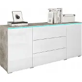 Bratex Sideboard Vera mit LED ca. 150 cm Weiß Hochgl./Grau