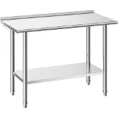 Vevor Edelstahl Vorbereitungs Tisch, 24 x 24 x 34 Zoll, Schwerlast Metall Arbeitstisch mit 3 verstellbaren Höhenstufen, Gewerbliche Arbeitsstation für Küche Garage Restaurant Garten