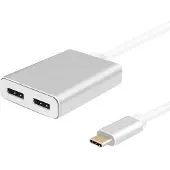 Helos Splitter USB 3.1 Type-C St./2x DisplayPort Buchse, PREMIUM 4K, silber