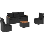 vidaXL 6-tlg. Garten-Sofagarnitur mit Kissen Schwarz Poly Rattan