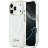 GUESS Etui IML Script Metal MagSafe do iPhone 17 Pro Max przezroczysty