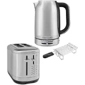 KitchenAid Frühstückspaket inkl. Wasserkocher 5KEK1701, Toaster 5KMT2109 + Brötchenaufsatz + Sandwichzange Edelstahl