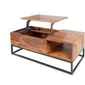 Riess Höhenverstellbarer Couchtisch MAKASSAR FUNCTION 110cm braun Sheesham Massivholz stone finish