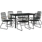 vidaXL 7-tlg. Garten-Essgruppe Schwarz PVC-Rattan