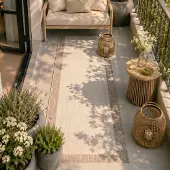 FRAAI Balkonteppich - Sierra Border Creme Beige 80x200 cm