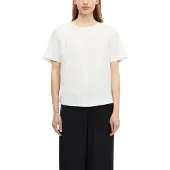 s.Oliver Kurzarmbluse , Damen, Gr. 38, weiß, Web, Obermaterial: 52% Leinen, 48% Viskose, unifarben, hüftbedeckend, Rundhals, abgesteppte Kante, Blusen Kurzarmbluse, Sommerbluse mit Bindeband im Rücken