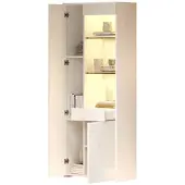 MODFU Vitrine 70x35x180 cm LED Wohnzimmerschrank Glasfront Hochglanz Aufbewahrungsschrank mit Schublade Weiß