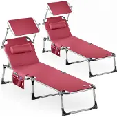 Casaria 2er Set Sonnenliege Klappbar Wetterfest Gartenliege Mit Dach Seitentasche 180kg Belastbar Alu Liegestuhl Leicht Relaxliege Strand Pool Rot